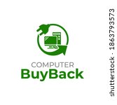 Computer buyback logo template. Electrical waste icon. Recycling old computer. E-Waste icon.