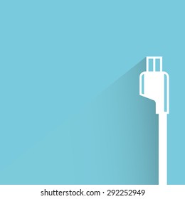 computer cable, plug, usb plug in blue background, shadow and flat theme