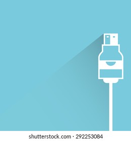 computer cable, plug, usb plug in blue background, shadow and flat theme