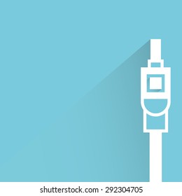 computer cable, plug, usb plug in blue background, shadow and flat theme