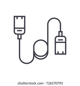 computer cable,ethernet vector line icon, sign, illustration on background, editable strokes