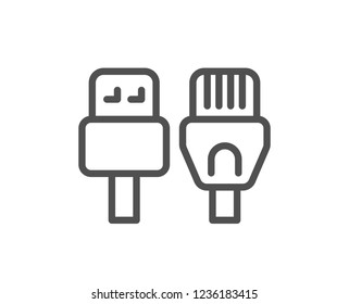 Computer cables line icon. Usb, rj45 connection wires. Quality design flat app element. Editable stroke Computer cables icon. Vector