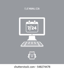 Computer calendar 7/24 - Vector flat icon