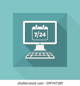 Computer calendar 7/24 - Vector flat icon