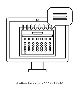 computer with calendar date reminder and speech bubble