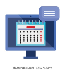 computer with calendar date reminder and speech bubble