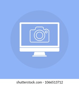 Computer with camera icon. Vector illustration