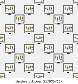 Computer with Candlestick Chart vector Crypto Investment concept seamless pattern