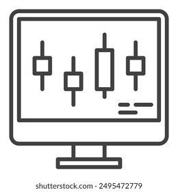 Computer mit Candlestick Chart Vektorgrafik Day Trading Konzept Linearsymbol oder Logo Element