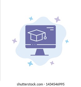 Computer, Cap, Education, Graduation Blue Icon on Abstract Cloud Background