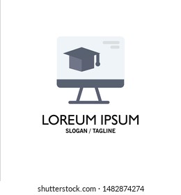 Computer, Cap, Education, Graduation Business Logo Template. Flat Color