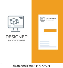 Computer, Cap, Education, Graduation Grey Logo Design and Business Card Template