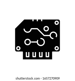 Icono negro de tarjeta de ordenador, ilustración conceptual, símbolo plano vectorial, signo de glifo.