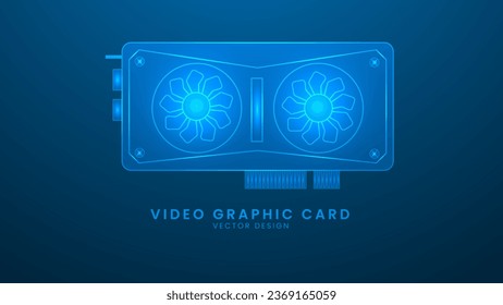 Computer card GPU. Video Graphic Card. Vector illustration with light effect and neon