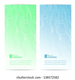 Computer cards with electronic circuit. Vector illustration, contains transparencies, gradients and effects.