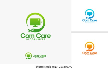 Computer Care logo template, Computer Service logo designs, Online Charity logo designs vector
