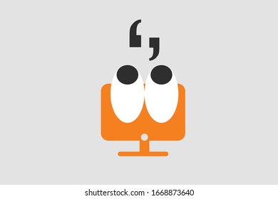 Computer Cartoon, Cute design, simple looking. this character has eyes and can be a symbol.