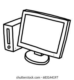 Computer Cartoon Vector Illustration Black White Stock Vector (Royalty ...