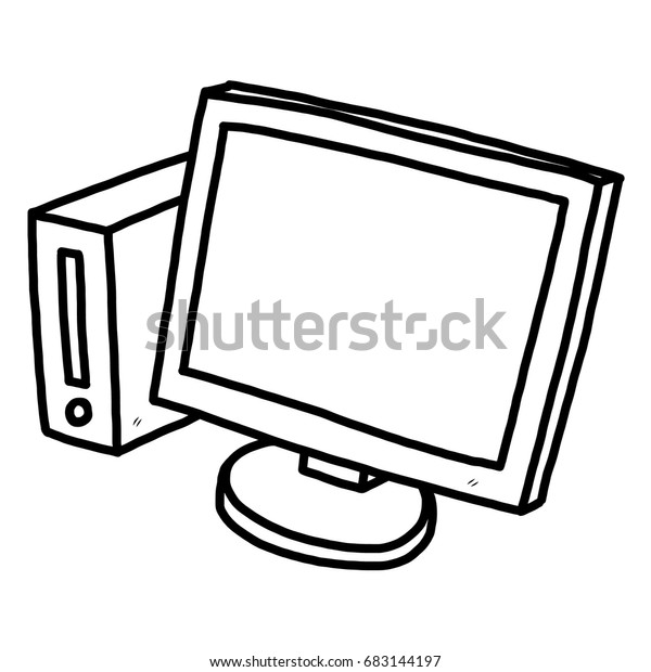 Computer Cartoon Vector Illustration Black White Stock Vector (Royalty ...