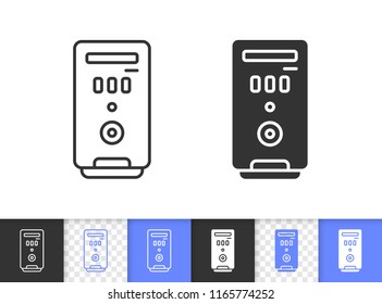 Computer Case black linear and silhouette icons. Thin line sign of pc. Electronics outline pictogram isolated on white, transparent background. Vector Icon shape. Computer Case simple symbol closeup