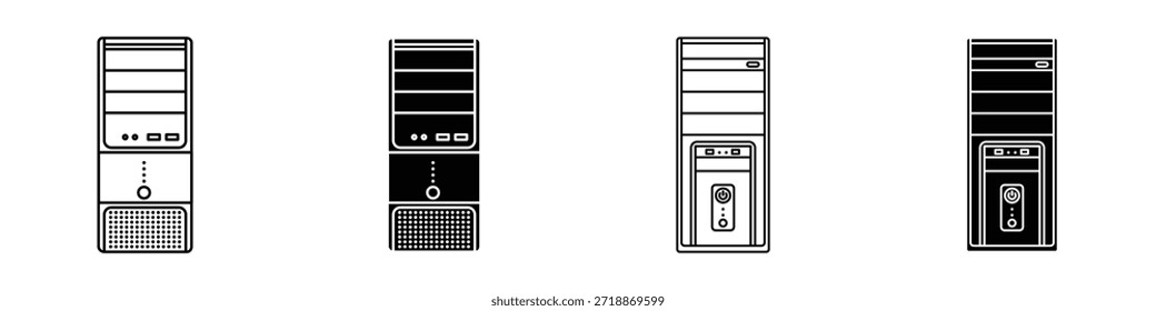 Icono de la caja de la computadora en paquete de estilo lineal y Clipart sobre fondo blanco.