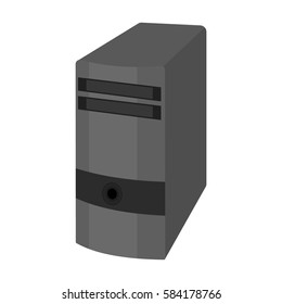 Computer case icon in monochrome style isolated on white background. Personal computer accessories symbol stock vector illustration.