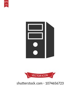 Computer case icon.PC vector.Desktop computer sign isolated on white background.Simple technology illustration for web and mobile platforms.