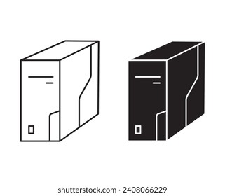 Computer Case  outline icon collection or set.pc cpu unit  Thin vector line art
