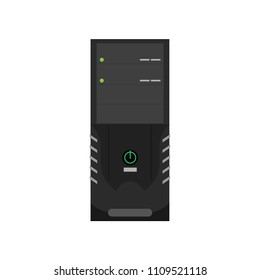 Computer Case PC Design Symbol. Desktop Tower CPU Isolated Vector Icon Pictogram. Web Server Concept Digital Device Equipment. Component System Hardware Electronic Box. Graphic Flat Black Office. 