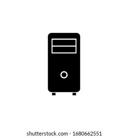 Computer Case Tower, PC System Case. Flat Vector Icon illustration. Simple black symbol on white background. Computer Case Tower, PC System Case sign design template for web and mobile UI element