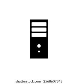 Computer Case Tower, PC System Case Solid Flat Vector Icon Isolated on White Background.