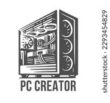 Computer case vector design. Pc cpu tower box symbol