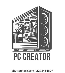 Computer case vector design. Pc cpu tower box symbol