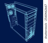 Computer Case wireframe. Thin vector line art. Vector illustration