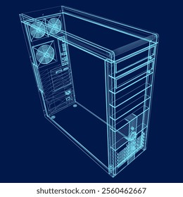 Computer Case wireframe. Thin vector line art. Vector illustration