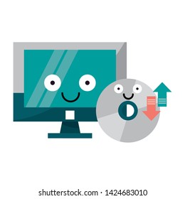 Computer and CD rom software smiling cartoons vector illustration graphic design