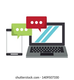 computer and cellphone with speech bubble icon cartoon vector illustration graphic design