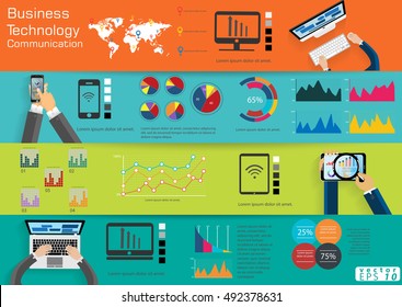 Computer Cellphone Tablet Laptop Technology Business Communication across world modern Idea and Concept Vector illustration Infographic template with Magnifier, icon,graph.