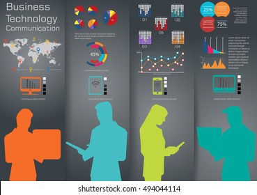 Computer Cellphone Tablet Laptop Technology Business Communication across world modern Idea and Concept Vector illustration Infographic template with icon,graph.