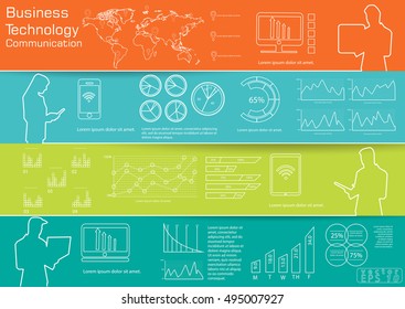 Computer Cellphone Tablet Laptop Technology Business Communication across world modern Idea and Concept Vector illustration Infographic template with icon,graph.