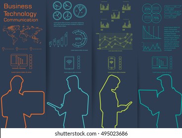 Computer Cellphone Tablet Laptop Technology Business Communication across world modern Idea and Concept Vector illustration Infographic template with icon,graph.