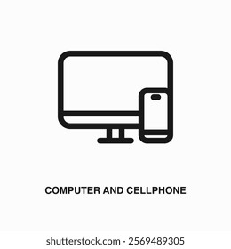 Computer and Cellphone thin line icon or logo. Symbol or sign on business or finance ui theme. Vector line illustration.