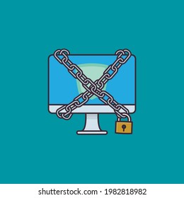 Computer in chains vector illustration for Computer Security Day onn November 30