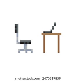 Computerstuhl und Schreibtisch, Pixel-Kunstobjekt