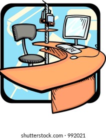 Silla de computadora y escritorio.Colores Pantone.Ilustración vectorial