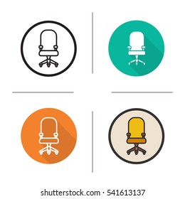 Computer chair icon  Flat design  linear   color styles  Office chair wheels  Isolated vector illustrations
