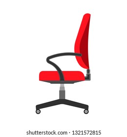 Computer chair office style side view vector icon. Indoor comfortable equipment company interior. Flat workplace PC furniture