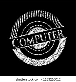 Computer chalkboard emblem on black board