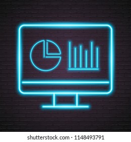 Computer Chart Icon Info Graphic Elements Neon Light Glowing vector Illustration