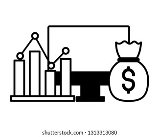 computer chart money bag stock market